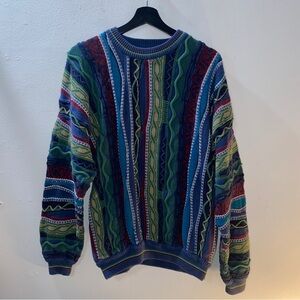 John Henry 3D Knit Sweater Coogi Style Colorful Size Large Green Blue Rare